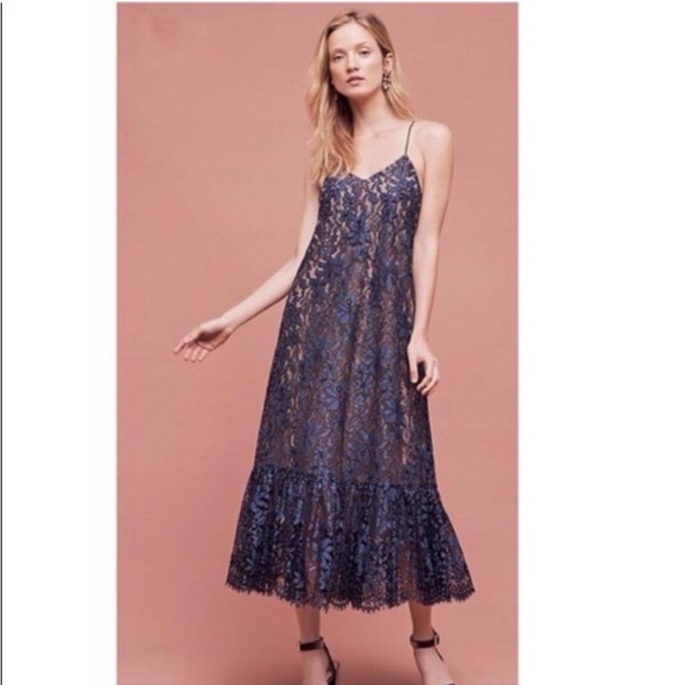 Anthropologie Moulinette Soeurs Navy Blue Lace Mid Dress  NEW size‎ 6 $178